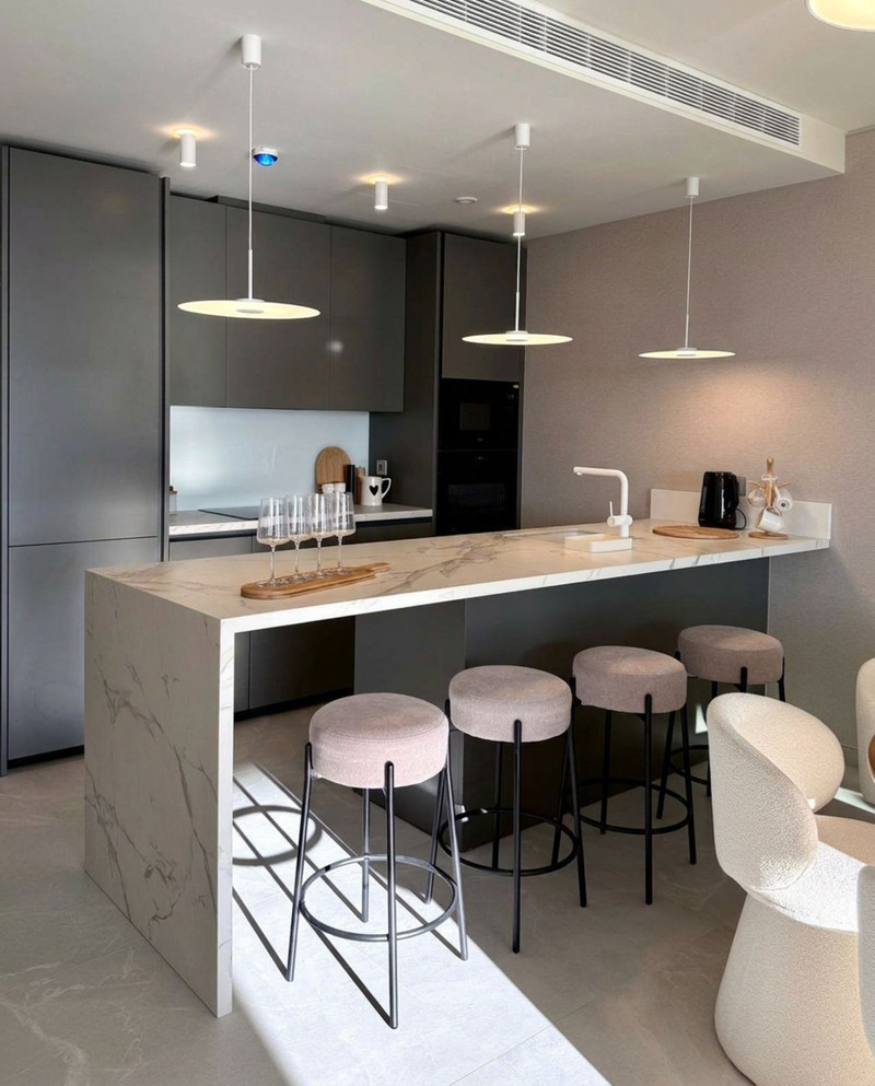 Modern kitchen with marble island